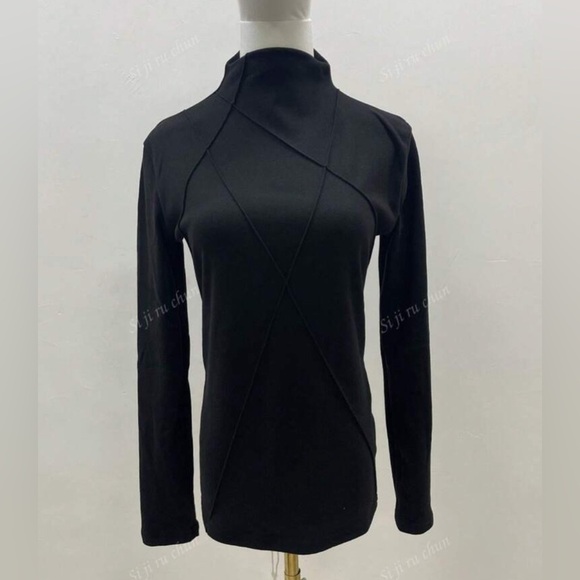 NEW Very Soft Black Women's Mock Neck Patchwork Style Sweater - Picture 2 of 4